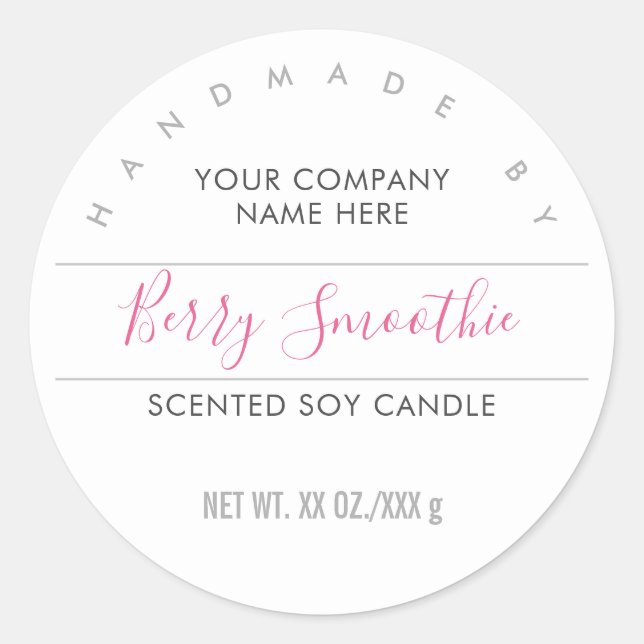 Handmade Candle Berry Pink Script Product Label (Front)