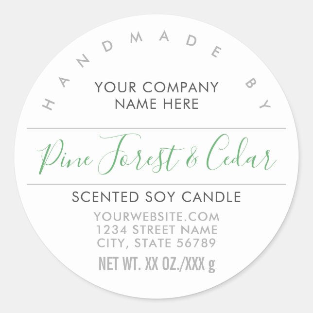 Handmade Candle or Soap Forest Green Product Label (Front)