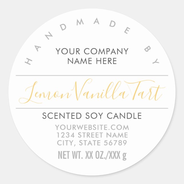 Handmade Candle or Soap Lemon Citrus Product Label (Front)