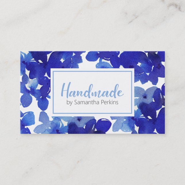 Handmade Chic Blue Flower Hydrangea Business Ca Card (Front)