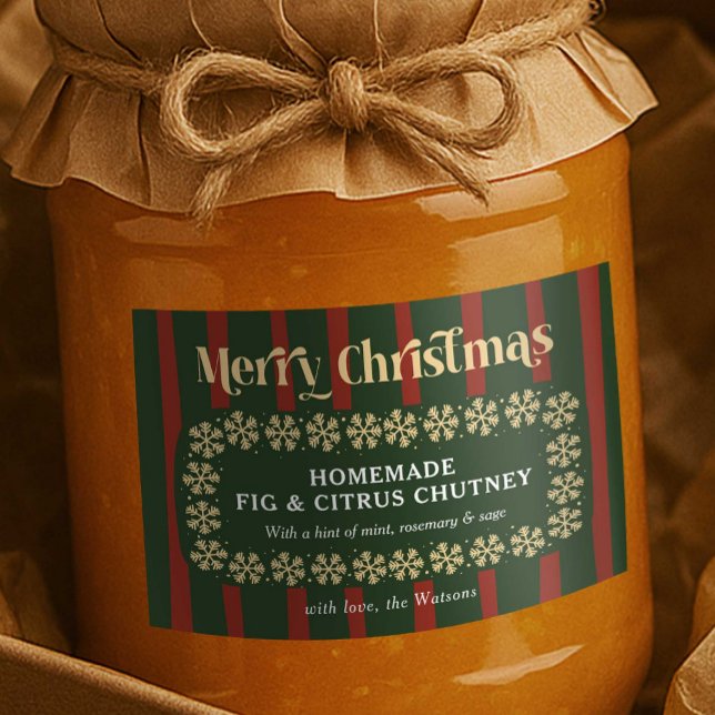 Handmade Christmas Gift Red & Green Plaid Stripes Food Label (Vintage DIY Christmas gift product label with red & green stipe background and retro fonts)