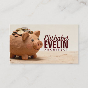 Handmade Clay Piggy Bank: Filled with Coins Business Card