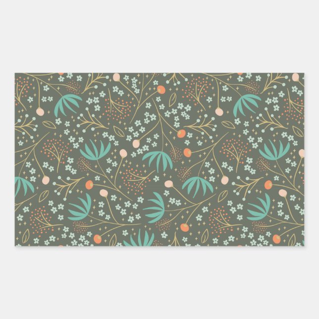 Handmade Colourful Christmas Floral Rectangular Sticker (Front)