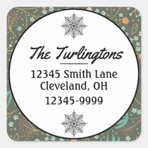 Handmade Colourful Christmas Floral Return Address Square Sticker