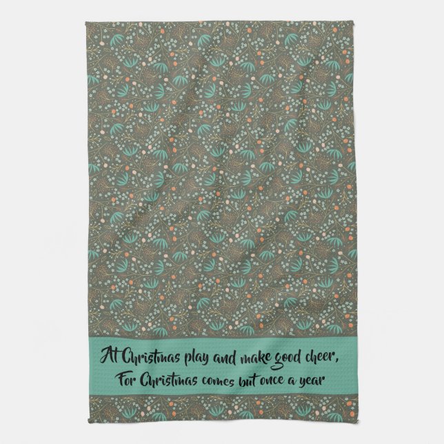 Handmade Colourful Christmas Floral Tea Towel (Vertical)