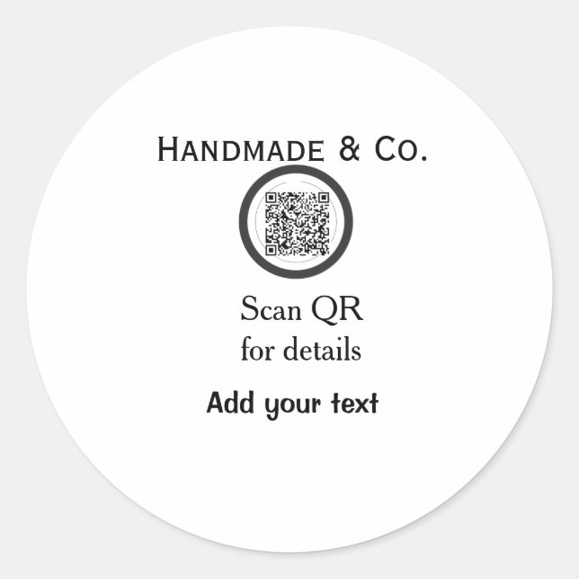 Handmade company business Scan QR details name dat Classic Round Sticker (Front)