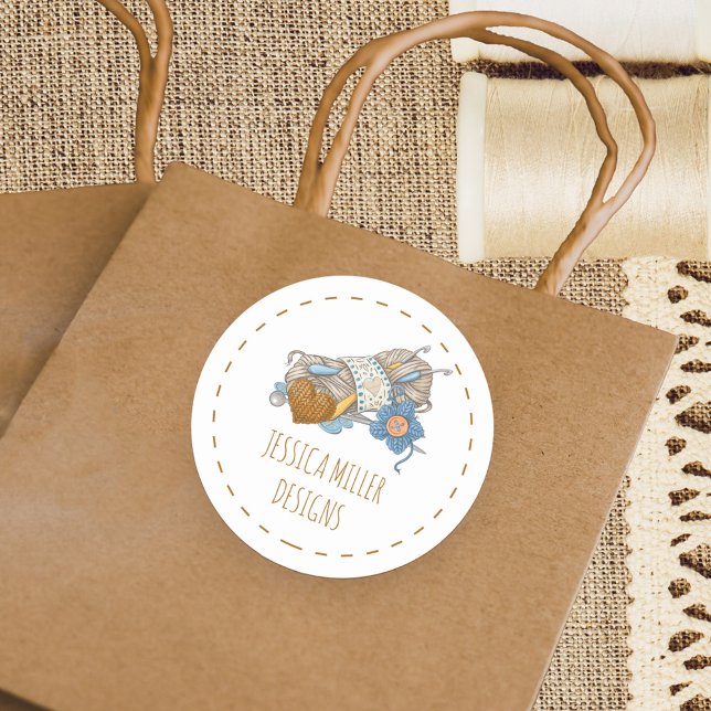 Handmade Country Yarn Craft Knitting and Crochet Classic Round Sticker (Branded labels for your packaging and handmade products)