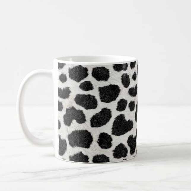 Handmade Cow Print Coffee Mug - 11oz White Ceramic (Left)
