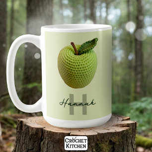 Handmade Craft Green Crochet Apple Monogram Name Coffee Mug