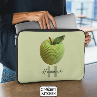 Handmade Craft Green Crochet Apple Monogram Name Laptop Sleeve