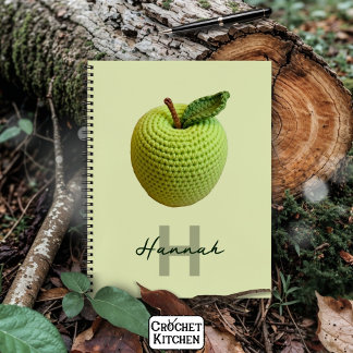 Handmade Craft Green Crochet Apple Monogram Name Notebook
