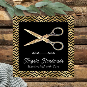 Handmade Craft Scissors Elegant Gold Square Business Card