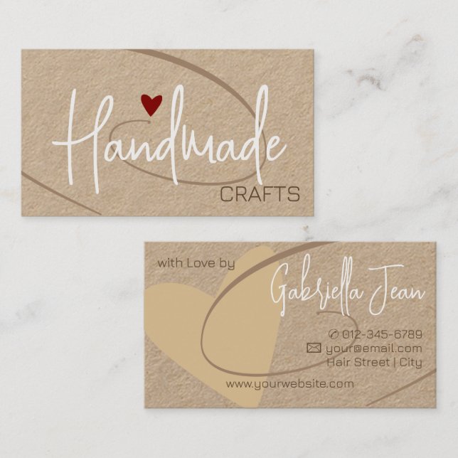 Handmade Crafts Calligraphy Signature Red Heart Business Card (Front/Back)