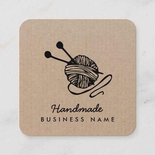 Handmade crafts modern knitting kraft paper rustic square business card (Front)