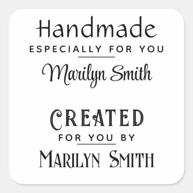 Handmade & Created by You, Gift Label, 1.5 inch Square Sticker (Front)
