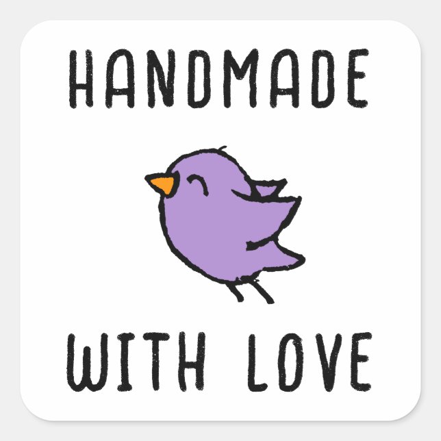 Handmade Cute Doodle Bird Drawing Square Sticker (Front)