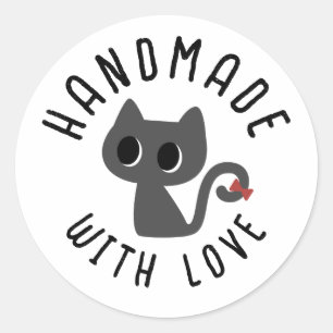 Handmade Cute Doodle Black Cat Classic Round Sticker