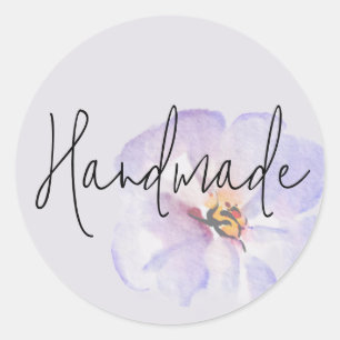 Handmade Delicate Lavender Blue Watercolor Flower Classic Round Sticker