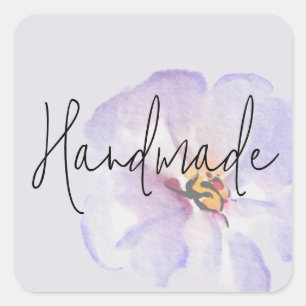 Handmade Delicate Lavender Blue Watercolor Flower Square Sticker