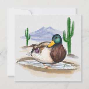 Handmade Duck in puddle (Vintage watercolor Style) Holiday Card