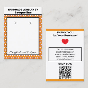 Handmade Earrings Orange White Polka Dots Business Card