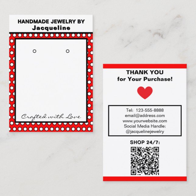 Handmade Earrings Red White Polka Dots Business Card (Front/Back)