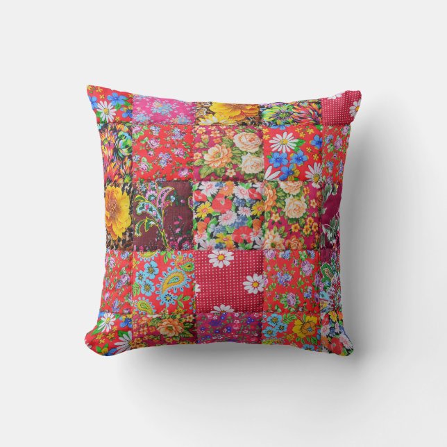 Handmade Floral Patchwork Quilt Background Cushion (Front)