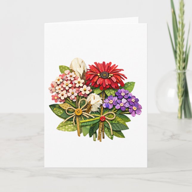    Handmade Flower Bouquet in Mixed Media Card (Front)