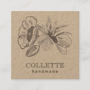 Handmade Flower Logo Kraft Square Business Card