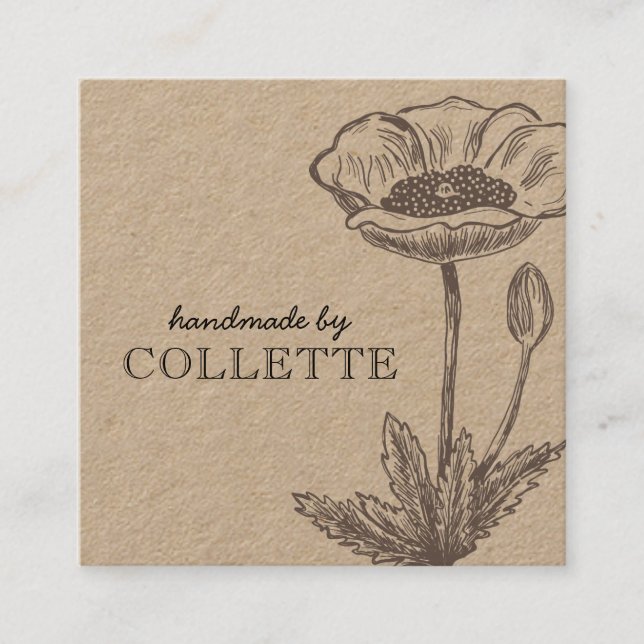 Handmade Flower Logo Kraft Square Business Card (Front)
