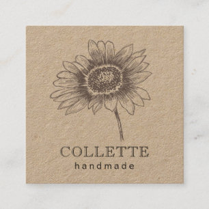 Handmade Flower Logo Kraft Square Business Card