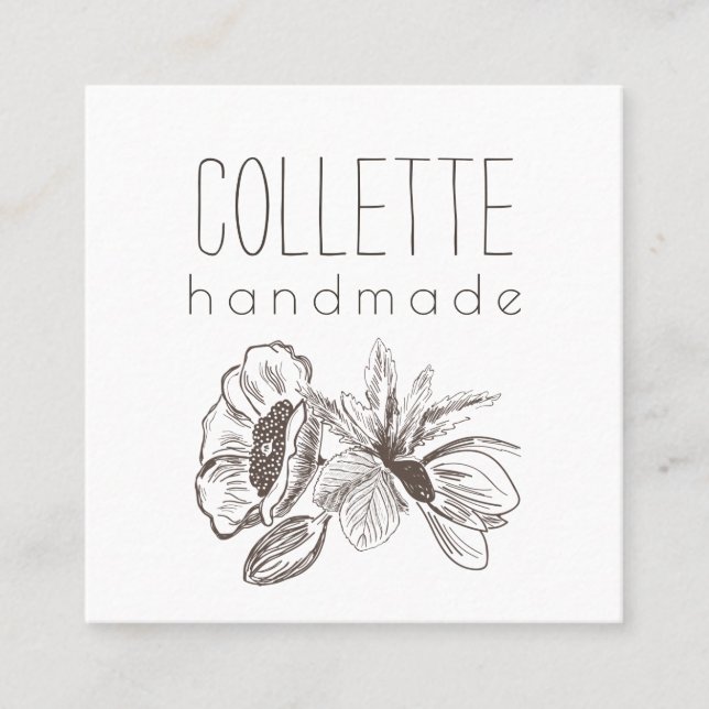 Handmade Flower Logo Square Business Card (Front)