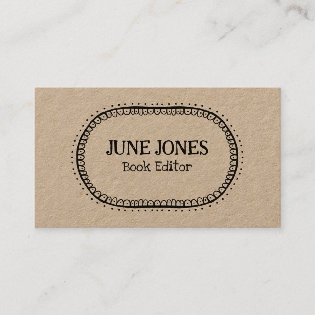 Handmade Font Wonky Chic Custom Whimsical Kraft Business Card (Front)