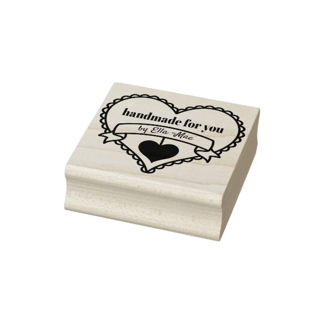 Handmade for You by .. Rustic Heart Personalised Rubber Stamp (Stamp)
