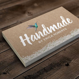 Handmade Gift Rustic Kraft Hummingbird Floral Business Card