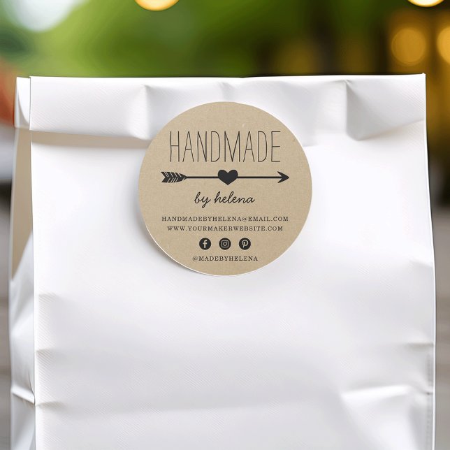 Handmade Heart | Rustic Kraft Look Classic Round Sticker (Creator Uploaded)