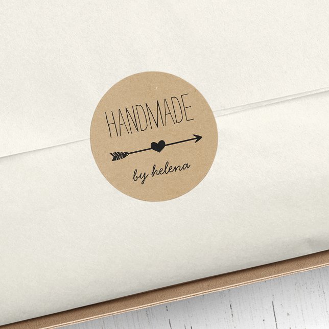 Handmade Heart | Rustic Kraft Look Classic Round Sticker (Creator Uploaded)