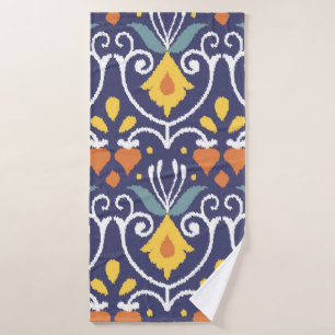 Handmade Ikat fabric. Ethnic seamless pattern. Asi Bath Towel