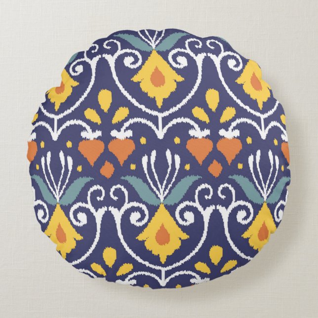 Handmade Ikat fabric. Ethnic seamless pattern. Asi Round Cushion (Front)