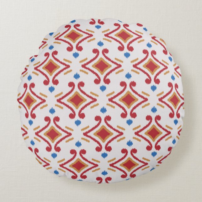 Handmade Ikat fabric. Ethnic seamless pattern. Azt Round Cushion (Front)