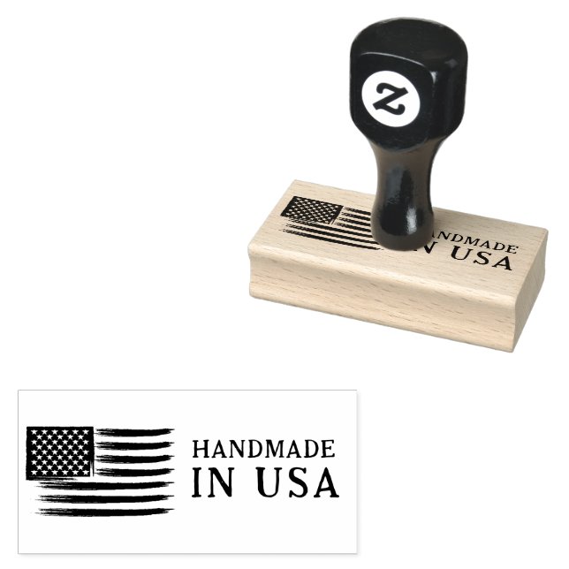 Handmade In America Rugged USA Flag Rectangle Rubber Stamp (Stamped)