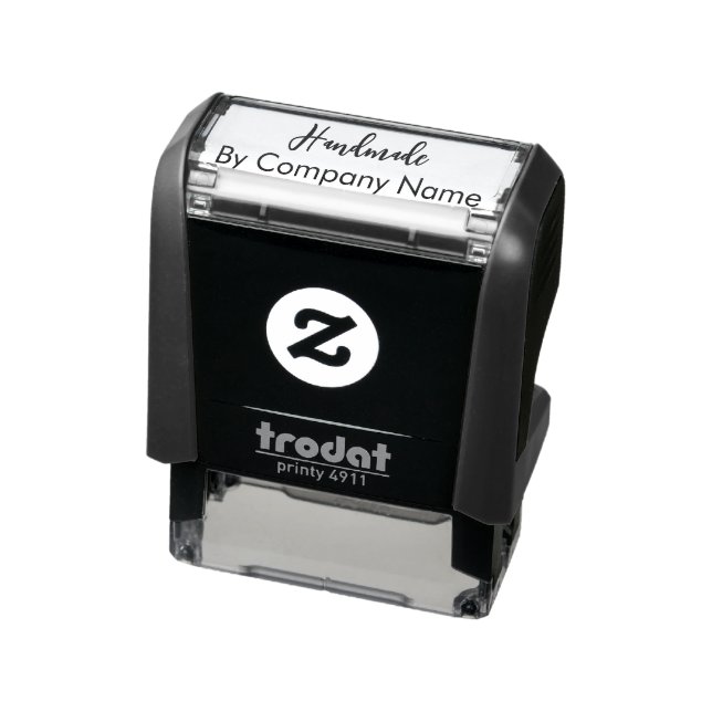 Handmade in Script By Company Name Template Self-inking Stamp (Product)