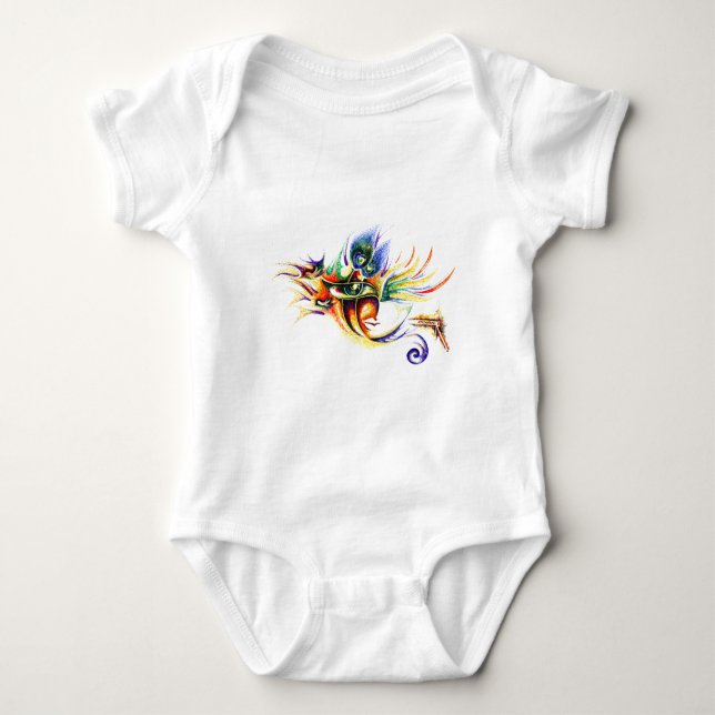 Handmade Ink Drawing of Lord Krishna Baby Bodysuit (Front)