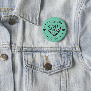 Handmade is Love Yarn Heart 6 Cm Round Badge