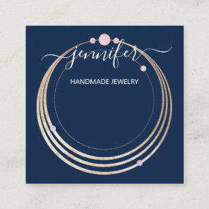 Handmade Jewellery Custom Logo Gold Blue Navy Fram Square Business Card