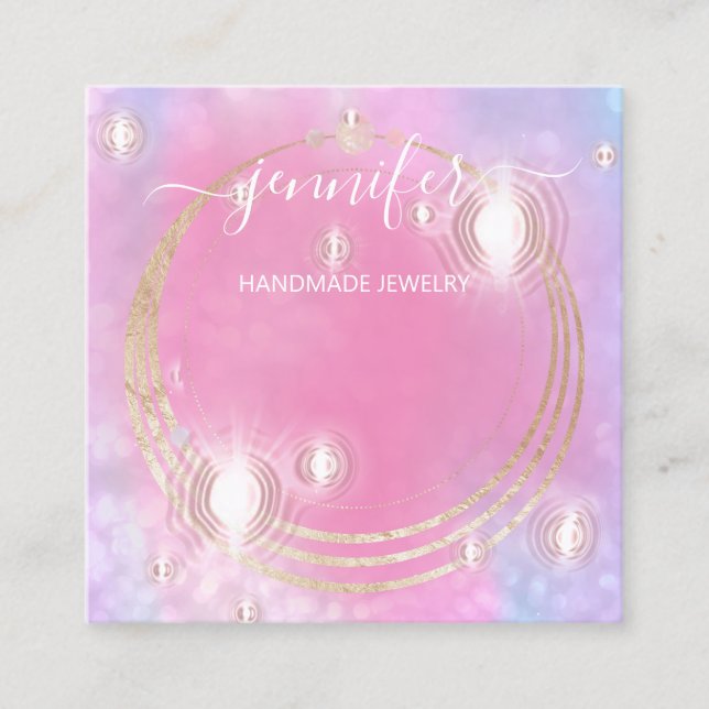 Handmade Jewellery Custom Logo Holograph Future Square Business Card (Front)
