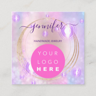 Handmade Jewellery Pink Logo Fashion Futuristic Square Business Card