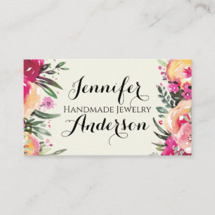 Handmade Jewellery Watercolor Floral Ivory Cream Business Card