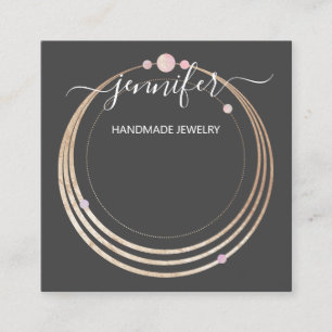 Handmade Jewelry Custom Logo Gold Rose Gray Square Business Card