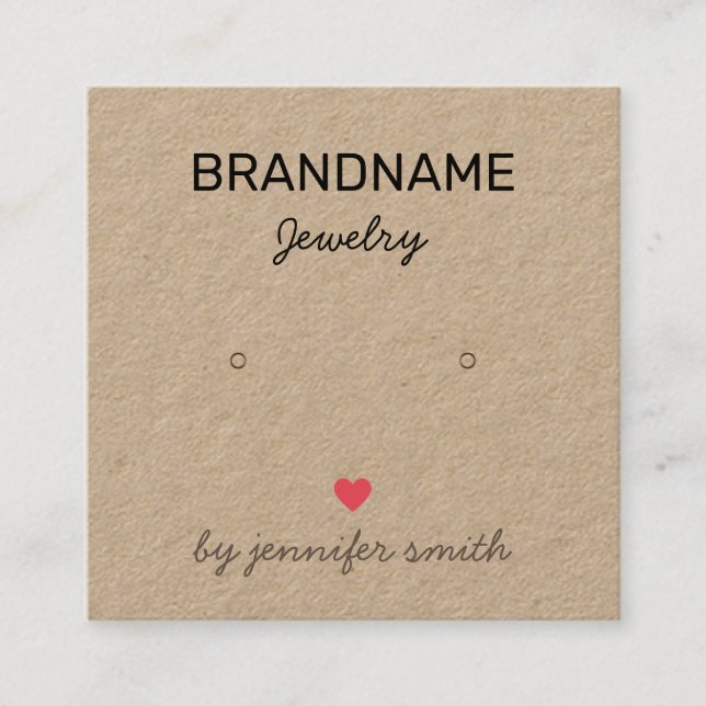 Handmade Jewelry Heart Earrings Studs Display Card (Front)